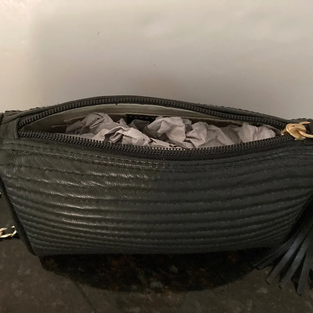 Nordstrom Genuine Leather Black Crossbody Bag/Gold Tone Woven Chain/NWT!
